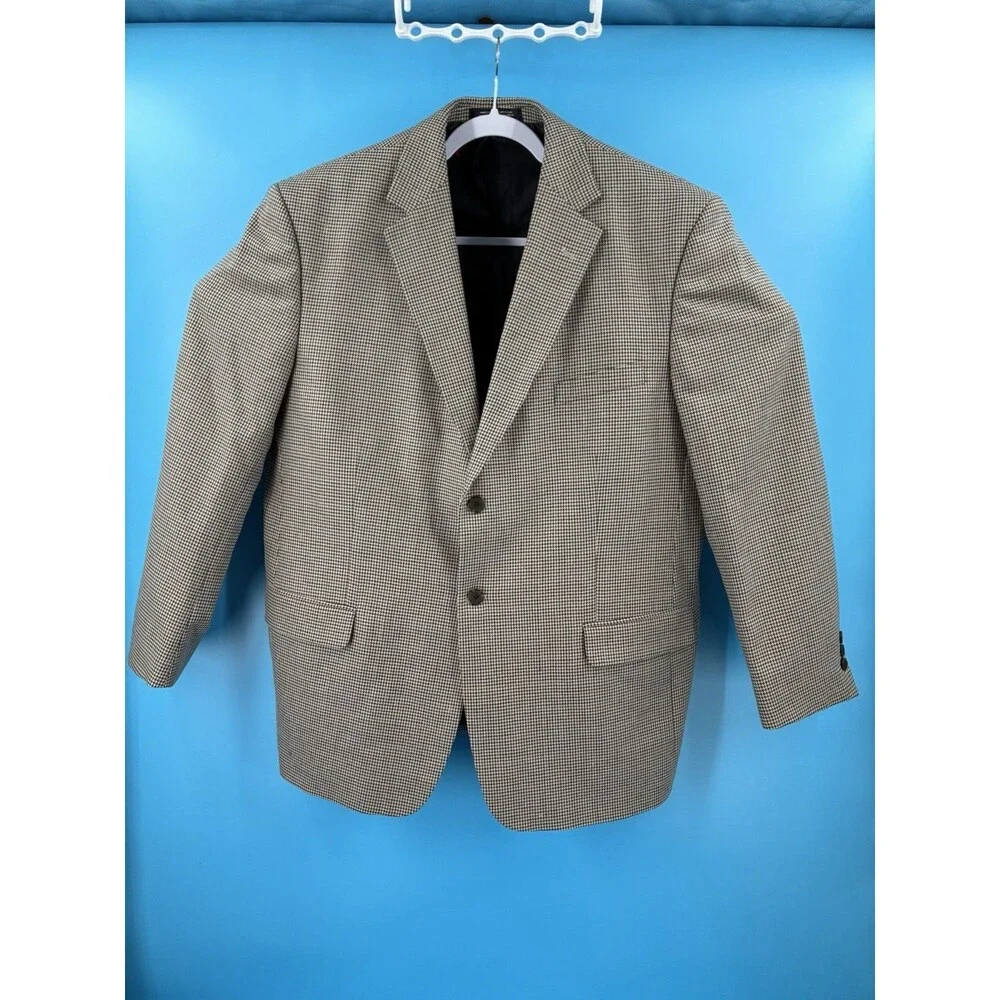 TravelSmith Men’s 46R Houndstooth Silk Wool Blazer Sport Coat